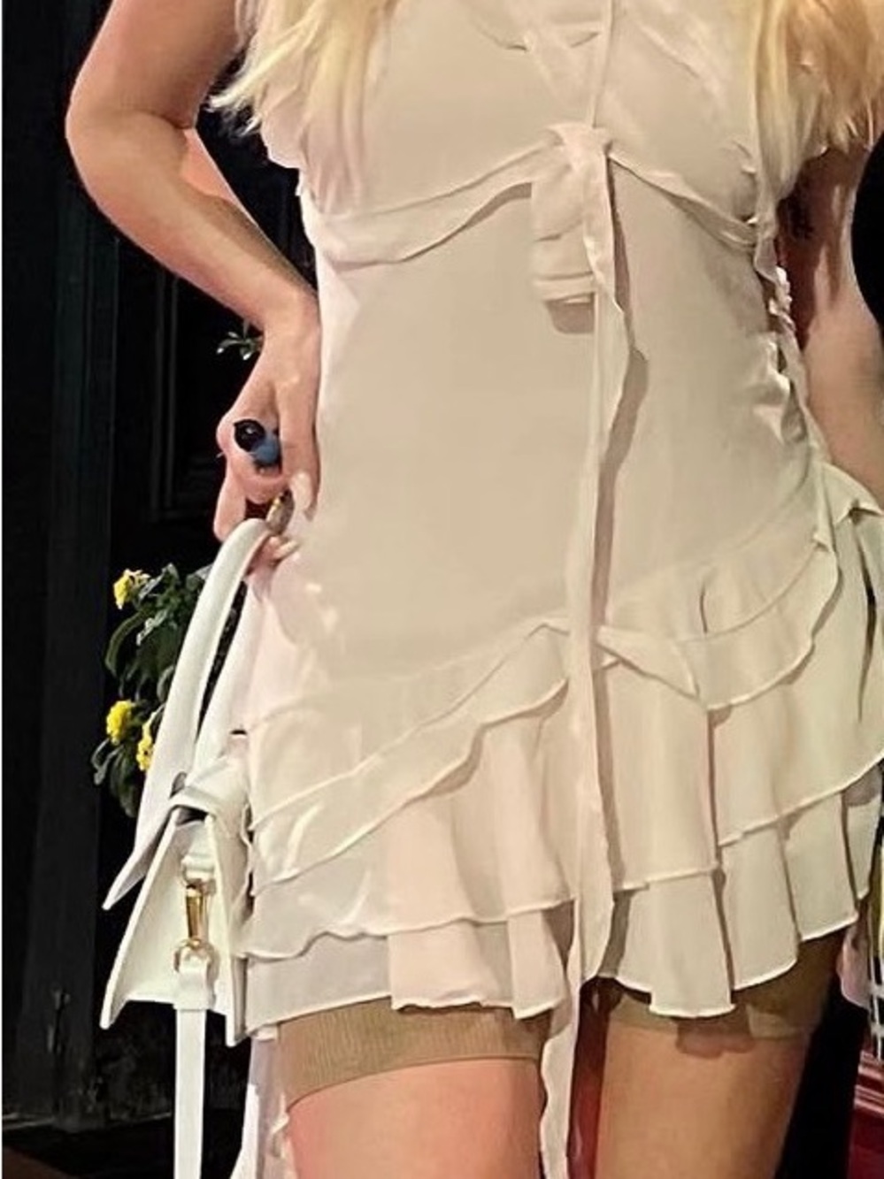 Women's Cream Ruffle Slip Dress